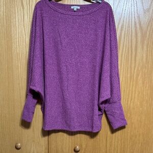 White Birch Purple Ribbed Dolman Sleeve Sweater
